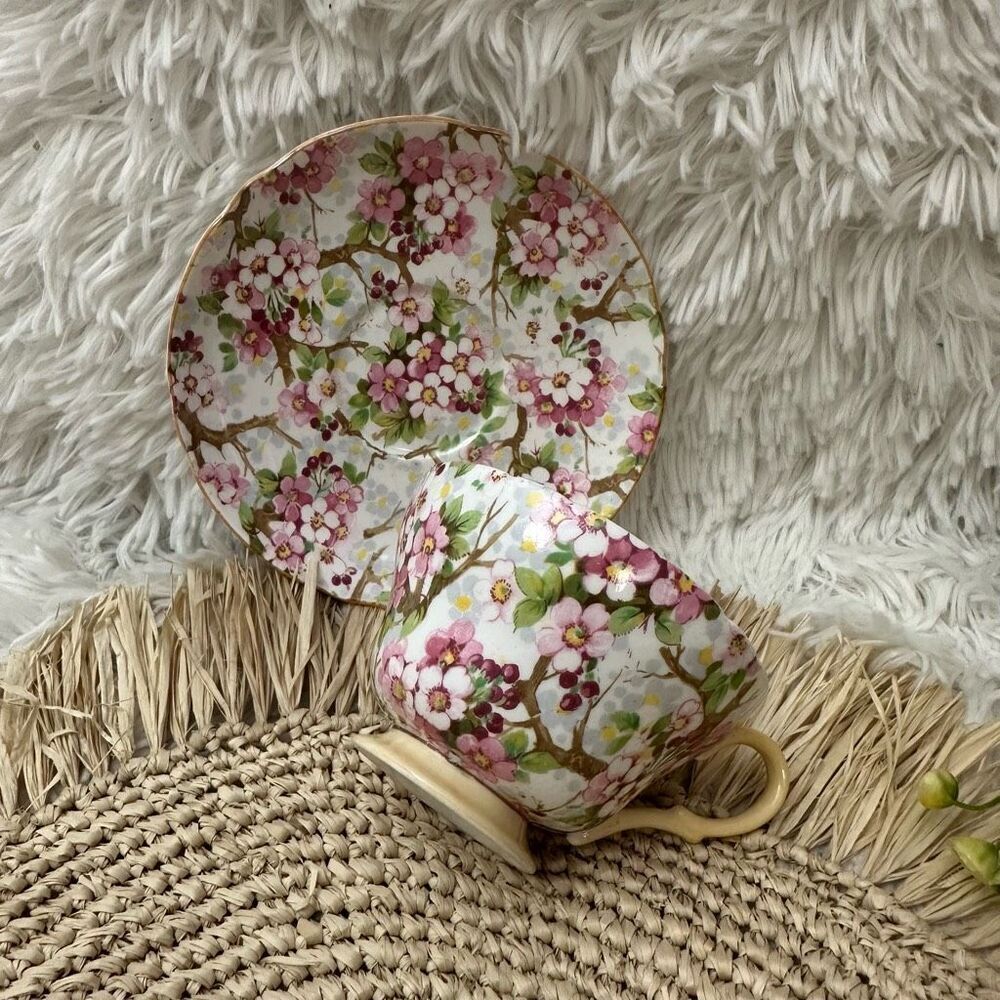 Shelley Maytime Floral Chintz Fine Bone China Teacup & Saucer‎ Set Vintage Rare